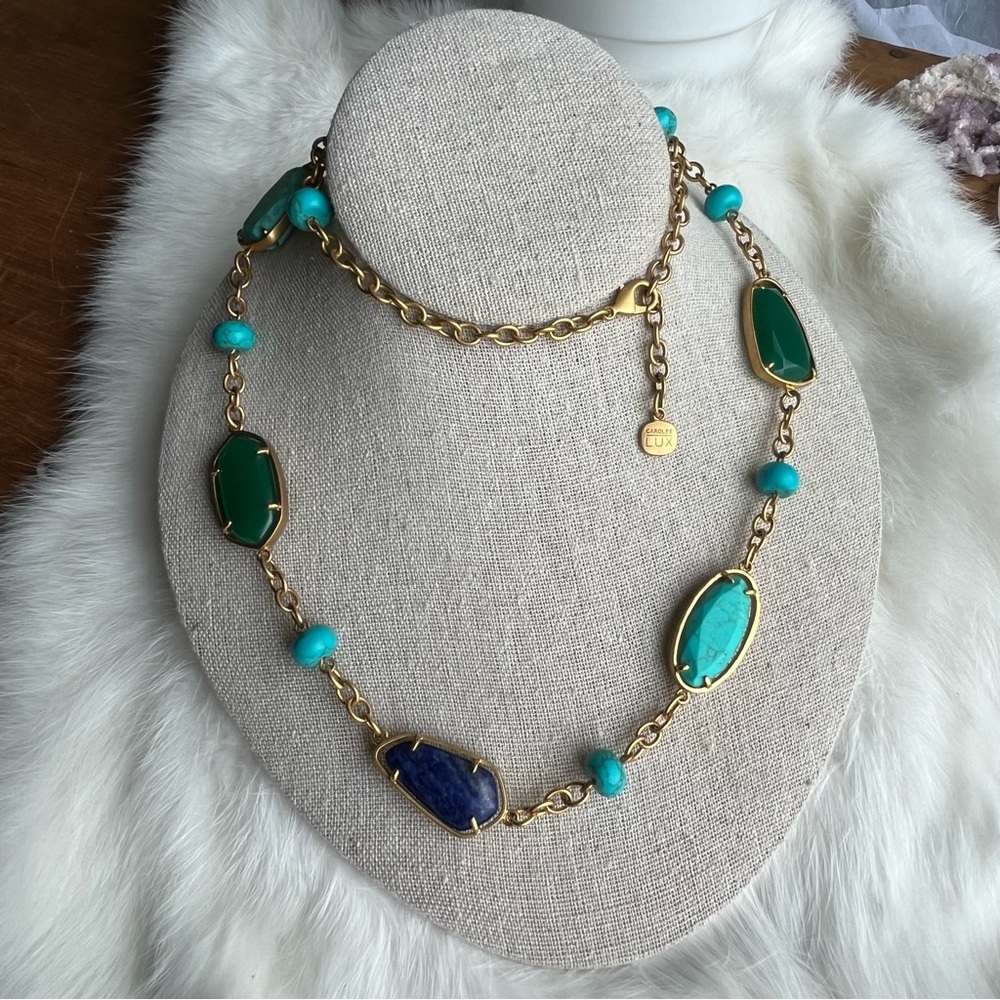 Carolee Lux Gemstone Estate Necklace Turquoise Lapis Chrysoprase 32”